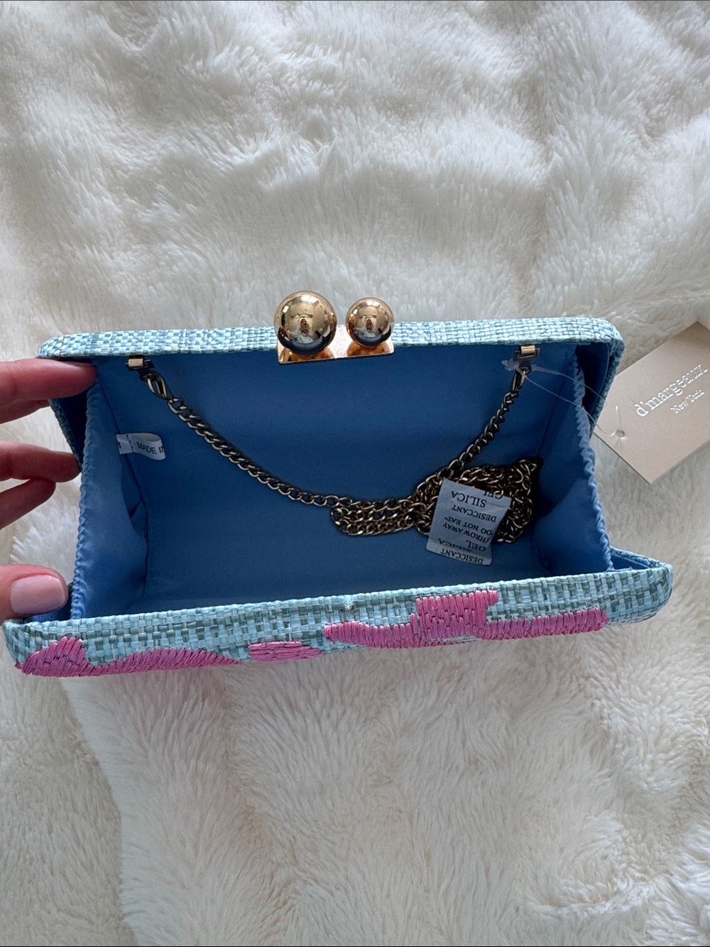 Pink & Light Blue Embroidered Clutch - Picture 4 of 6